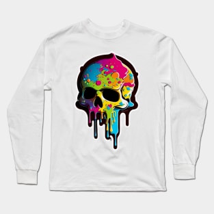 Colorful melting Skull head design #1 by Farbrausch Art 2023. Long Sleeve T-Shirt